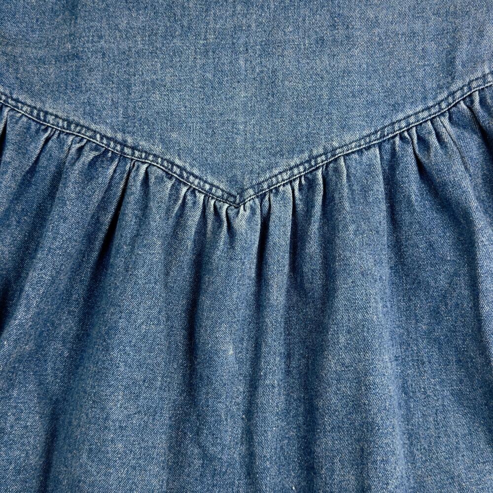 Vintage Denim Pinafore Dress Drop Waist Cross Back Pockets Blue 90s Size M - Picture 9 of 11